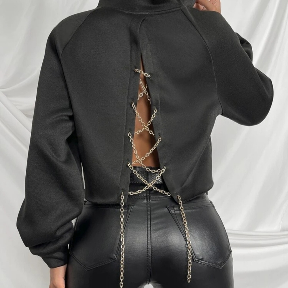 5/$25 - SHEIN GREY chain back hoodie sz. L - Picture 6 of 12